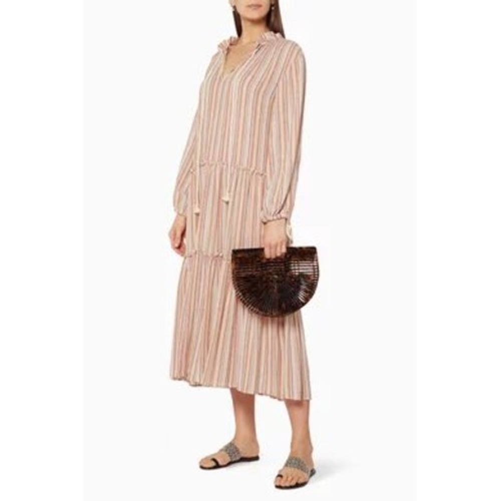 See by Chloe peach striped tiered midi dress cover up